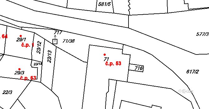 Dobroměřice 53 na parcele st. 71 v KÚ Dobroměřice, Katastrální mapa