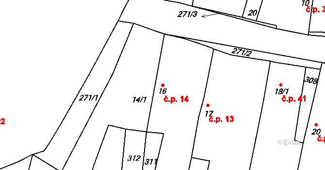 Hrádek 14, Raná na parcele st. 16 v KÚ Hrádek u Loun, Katastrální mapa