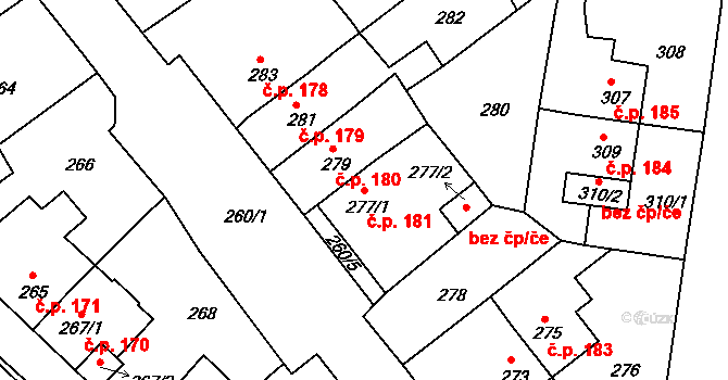 Mstišov 181, Dubí na parcele st. 277/1 v KÚ Mstišov, Katastrální mapa