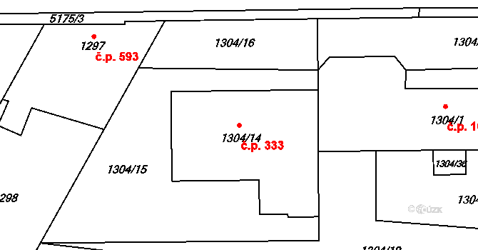 Místek 333, Frýdek-Místek na parcele st. 1304/14 v KÚ Místek, Katastrální mapa