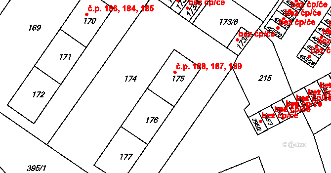 Královské Poříčí 187,188,189 na parcele st. 175 v KÚ Královské Poříčí, Katastrální mapa