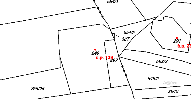 Horní Poustevna 139, Dolní Poustevna na parcele st. 246 v KÚ Horní Poustevna, Katastrální mapa