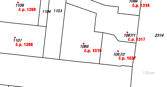 Holešovice 1316, Praha na parcele st. 1068 v KÚ Holešovice, Katastrální mapa