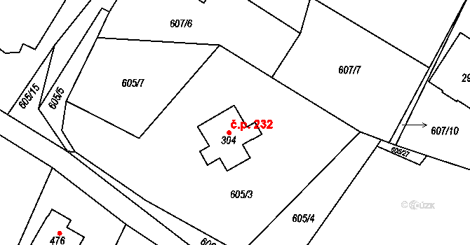 Černý Důl 232 na parcele st. 304 v KÚ Černý Důl, Katastrální mapa