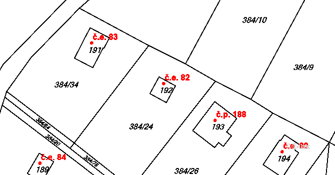 Mokrovraty 82 na parcele st. 192 v KÚ Mokrovraty, Katastrální mapa
