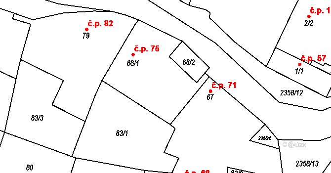 Mečichov 87 na parcele st. 68/2 v KÚ Mečichov, Katastrální mapa