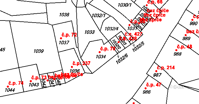 Teplické Předměstí 70, Bílina na parcele st. 1034 v KÚ Bílina, Katastrální mapa
