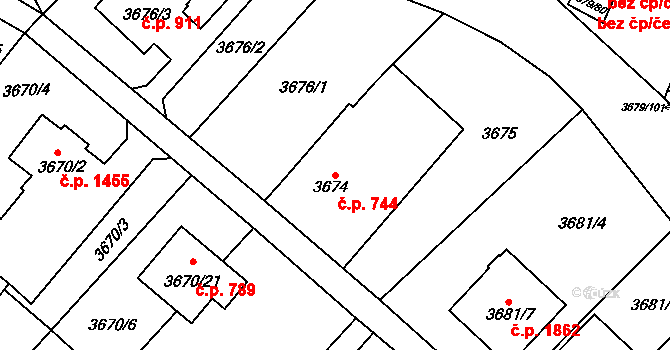 Fryštát 744, Karviná na parcele st. 3674 v KÚ Karviná-město, Katastrální mapa