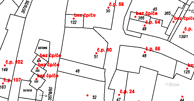 Senorady 60 na parcele st. 51 v KÚ Senorady, Katastrální mapa
