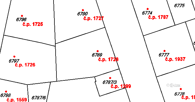 Jižní Předměstí 1728, Plzeň na parcele st. 6789 v KÚ Plzeň, Katastrální mapa