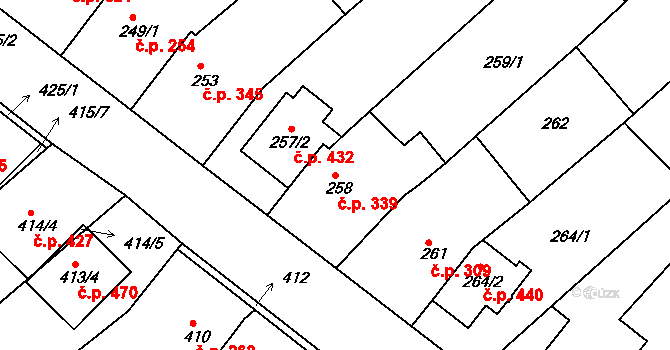 Troubsko 339 na parcele st. 258 v KÚ Troubsko, Katastrální mapa