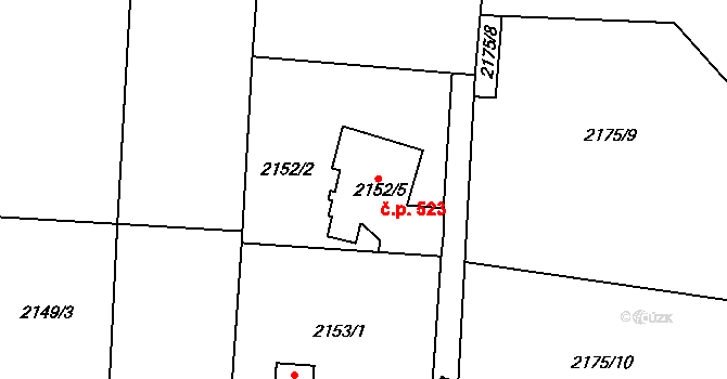 Lipence 523, Praha na parcele st. 2152/5 v KÚ Lipence, Katastrální mapa