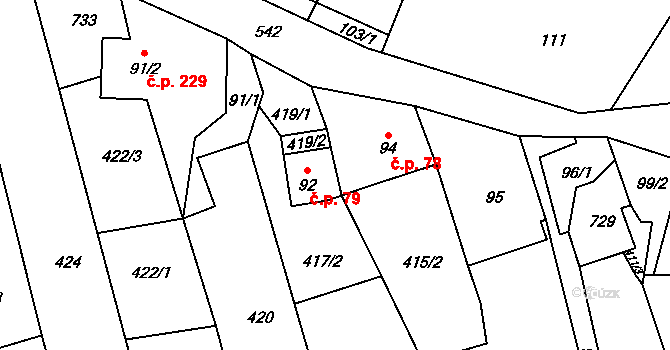 Prácheň 79, Kamenický Šenov na parcele st. 92 v KÚ Prácheň, Katastrální mapa