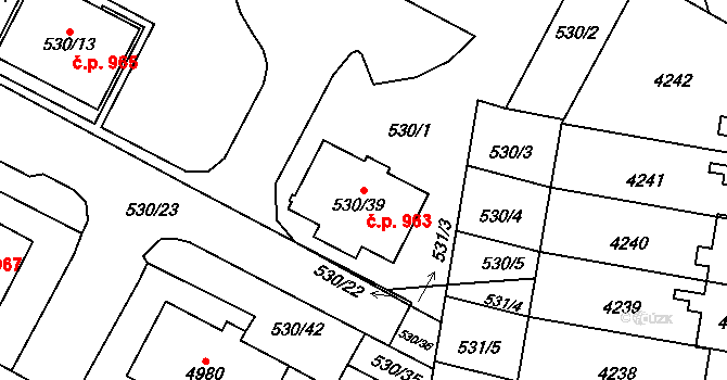 Žamberk 963 na parcele st. 530/39 v KÚ Žamberk, Katastrální mapa