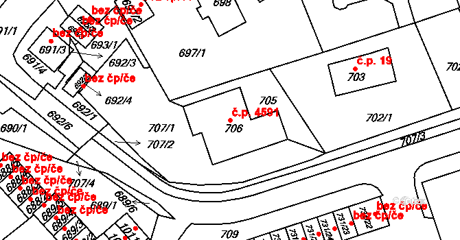 Mšeno nad Nisou 4591, Jablonec nad Nisou na parcele st. 706 v KÚ Mšeno nad Nisou, Katastrální mapa