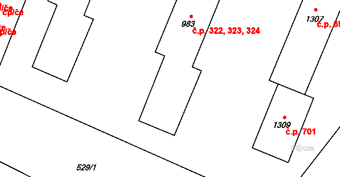 Nový Jičín 322,323,324 na parcele st. 983 v KÚ Nový Jičín-Horní Předměstí, Katastrální mapa