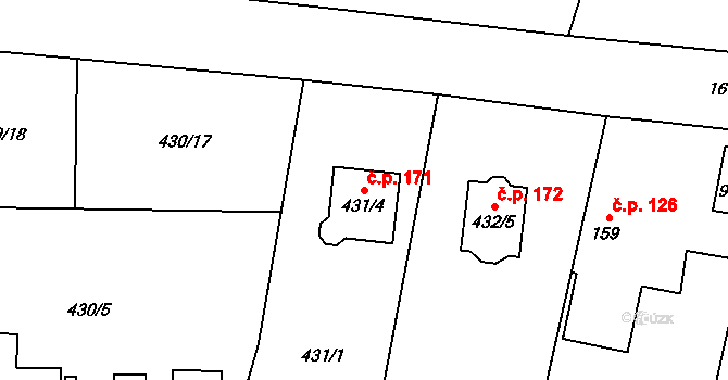 Kratonohy 171 na parcele st. 431/4 v KÚ Kratonohy, Katastrální mapa
