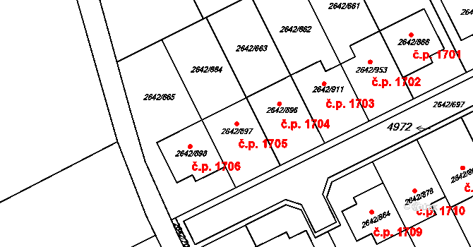 Kuřim 1705 na parcele st. 2642/897 v KÚ Kuřim, Katastrální mapa