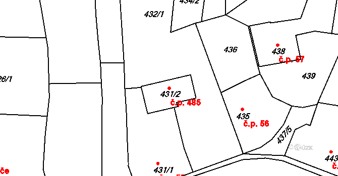 Lelekovice 485 na parcele st. 431/2 v KÚ Lelekovice, Katastrální mapa