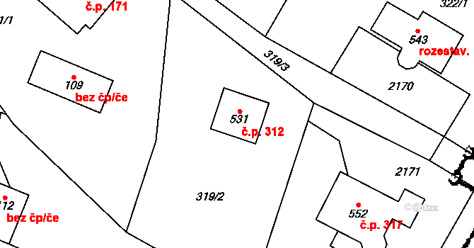 Ženklava 312 na parcele st. 531 v KÚ Ženklava, Katastrální mapa