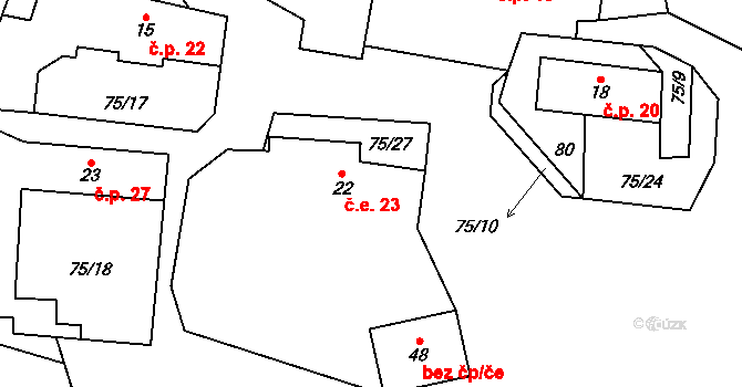 Vlčkovice 23, Kolinec na parcele st. 22 v KÚ Vlčkovice u Kolince, Katastrální mapa