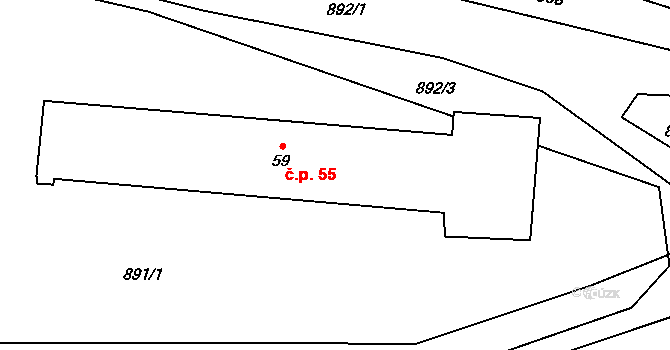 Nahořany 55, Čestice na parcele st. 59 v KÚ Nahořany u Čkyně, Katastrální mapa