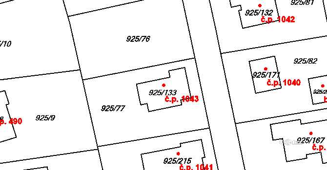 Srubec 1043 na parcele st. 925/133 v KÚ Srubec, Katastrální mapa