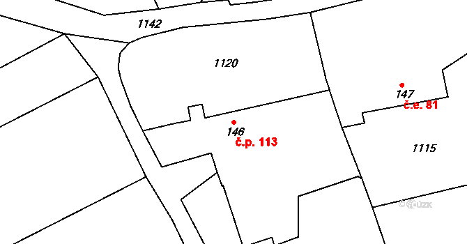 Lhota Veselka 113, Postupice na parcele st. 146 v KÚ Postupice, Katastrální mapa