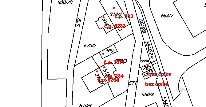 Louky 3371, Zlín na parcele st. 460 v KÚ Louky nad Dřevnicí, Katastrální mapa