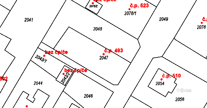 Bystřice nad Pernštejnem 493 na parcele st. 2047 v KÚ Bystřice nad Pernštejnem, Katastrální mapa