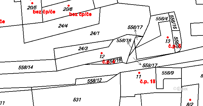 Podolí II 4, Předotice na parcele st. 12 v KÚ Podolí II, Katastrální mapa