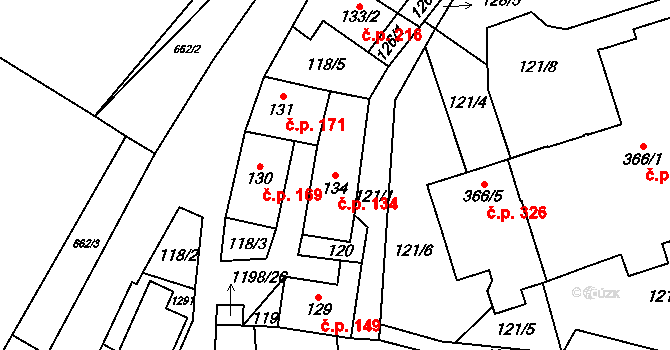 Jimramov 134 na parcele st. 134 v KÚ Jimramov, Katastrální mapa