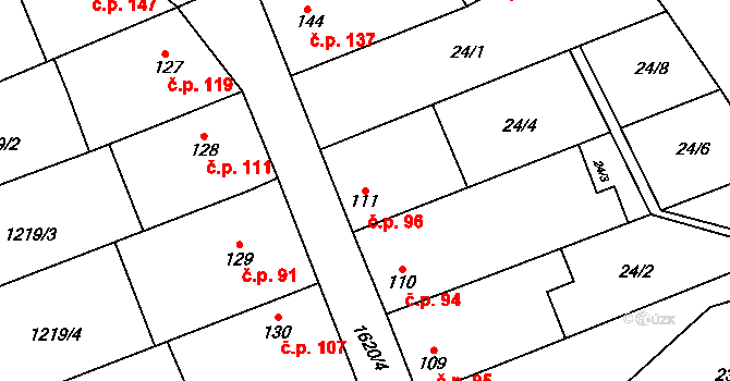 Snovídky 96 na parcele st. 111 v KÚ Snovídky, Katastrální mapa