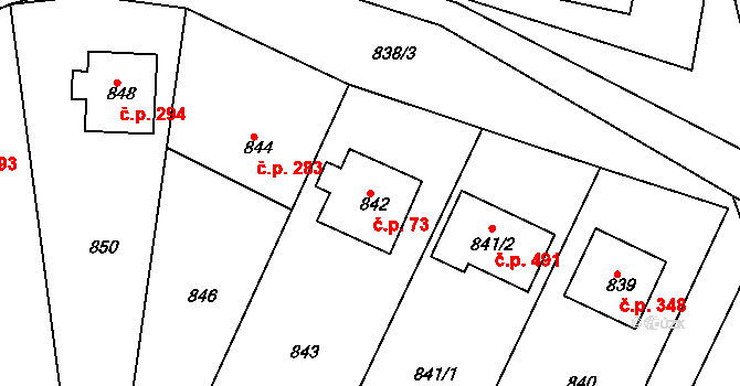 Zádveřice 73, Zádveřice-Raková na parcele st. 842 v KÚ Zádveřice, Katastrální mapa