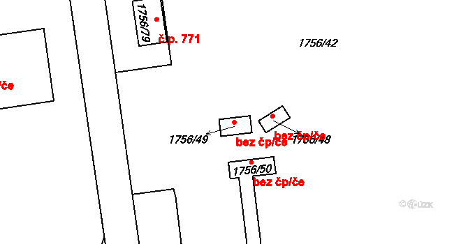 České Budějovice 41575407 na parcele st. 1756/49 v KÚ České Budějovice 4, Katastrální mapa