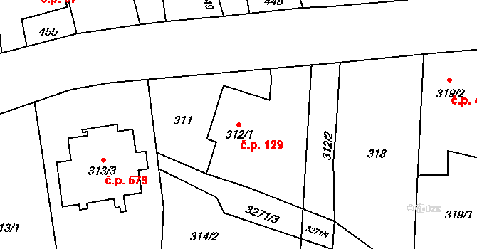 Píšť 129 na parcele st. 312/1 v KÚ Píšť, Katastrální mapa