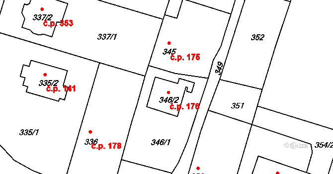 Oldřišov 176 na parcele st. 346/2 v KÚ Oldřišov, Katastrální mapa