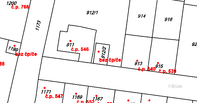 Kladno 44422407 na parcele st. 912/2 v KÚ Motyčín, Katastrální mapa