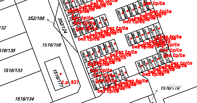 Březnice 44445407 na parcele st. 352/72 v KÚ Březnice, Katastrální mapa