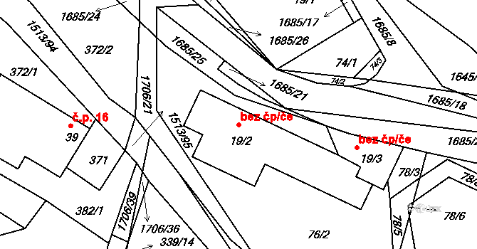 Mladošovice 46939407 na parcele st. 19/2 v KÚ Petrovice u Borovan, Katastrální mapa