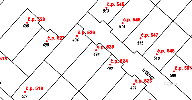 Ostrožské Předměstí 525, Uherský Ostroh na parcele st. 493 v KÚ Ostrožské Předměstí, Katastrální mapa