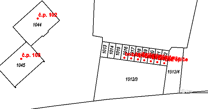 Číčenice 48368407 na parcele st. 1013 v KÚ Číčenice, Katastrální mapa