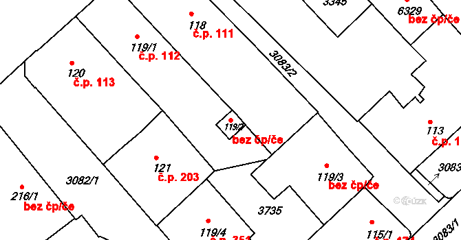 Kroměříž 48808407 na parcele st. 119/2 v KÚ Kroměříž, Katastrální mapa