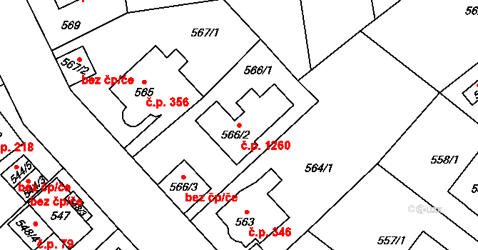 Černice 1260, Plzeň na parcele st. 566/2 v KÚ Hradiště u Plzně, Katastrální mapa
