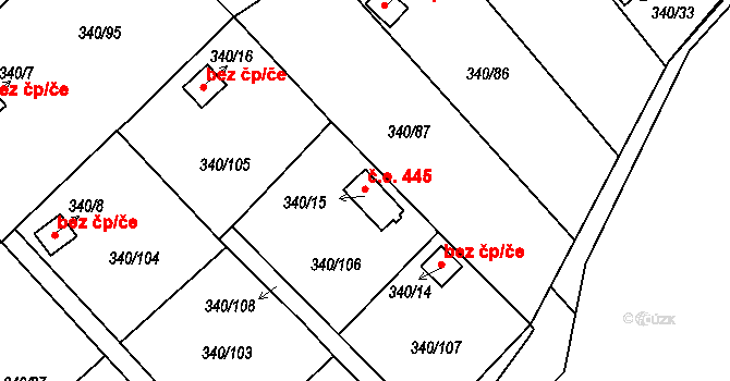 Běhánky 445, Dubí na parcele st. 340/15 v KÚ Běhánky, Katastrální mapa