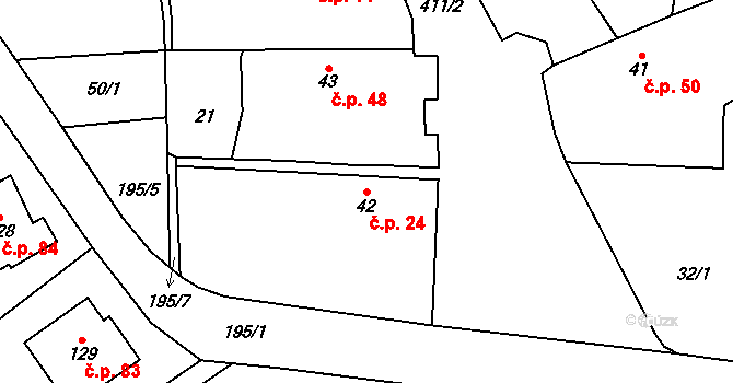 Chacholice 24, Chrast na parcele st. 42 v KÚ Chacholice, Katastrální mapa