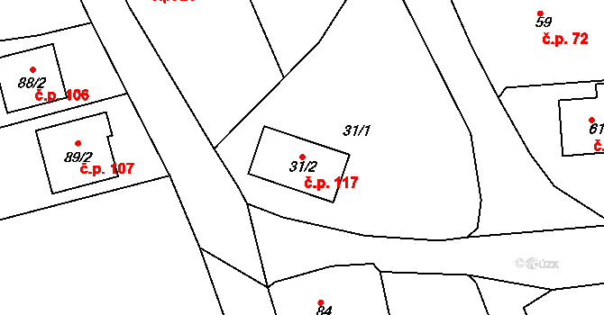 Klečůvka 117, Zlín na parcele st. 31/2 v KÚ Klečůvka, Katastrální mapa