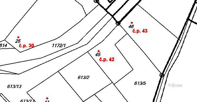 Maletice 42, Protivín na parcele st. 45 v KÚ Maletice, Katastrální mapa
