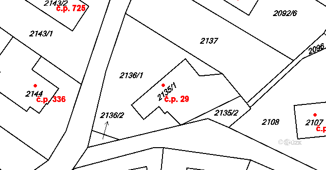 Rapotín 29 na parcele st. 2135/1 v KÚ Rapotín, Katastrální mapa