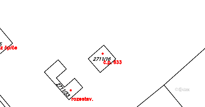 Rapotín 633 na parcele st. 2711/16 v KÚ Rapotín, Katastrální mapa